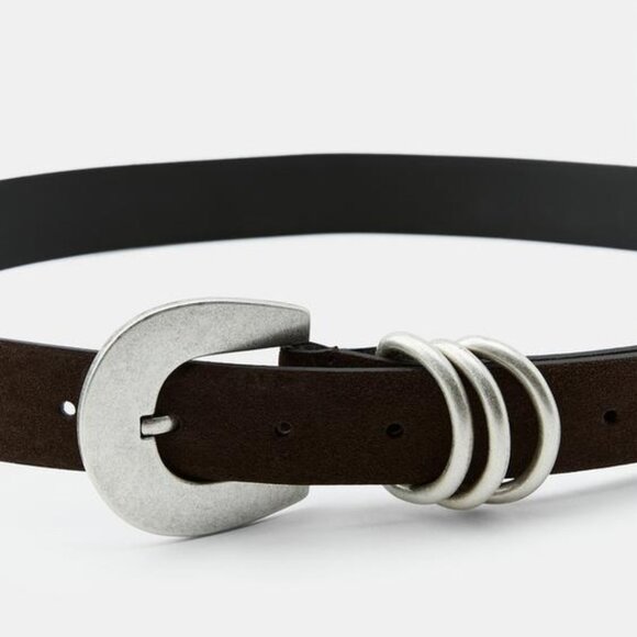 ZARA 100% SUEDE LEATHER BELT WITH TRIPLE KEEPER